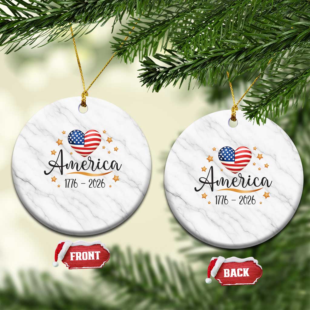America Heart 250 Years Ceramic Ornament US Semiquincentennial Cute Patriotic 1776 to 2026 TS02 1pc White Marble Print Your Wear