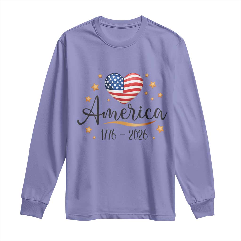 America Heart 250 Years Long Sleeve Shirt US Semiquincentennial Cute Patriotic 1776 to 2026 TS02 Violet Print Your Wear