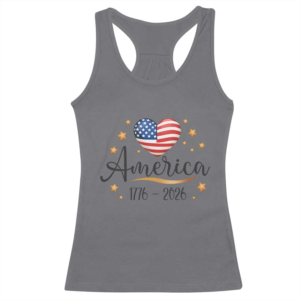 America Heart 250 Years Racerback Tank Top US Semiquincentennial Cute Patriotic 1776 to 2026 TS02 Charcoal Print Your Wear