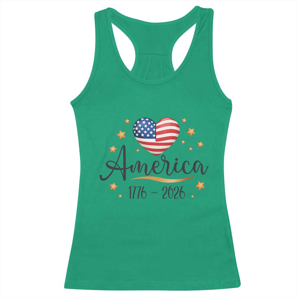 America Heart 250 Years Racerback Tank Top US Semiquincentennial Cute Patriotic 1776 to 2026 TS02 Irish Green Print Your Wear