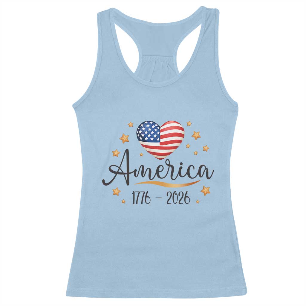 America Heart 250 Years Racerback Tank Top US Semiquincentennial Cute Patriotic 1776 to 2026 TS02 Light Blue Print Your Wear