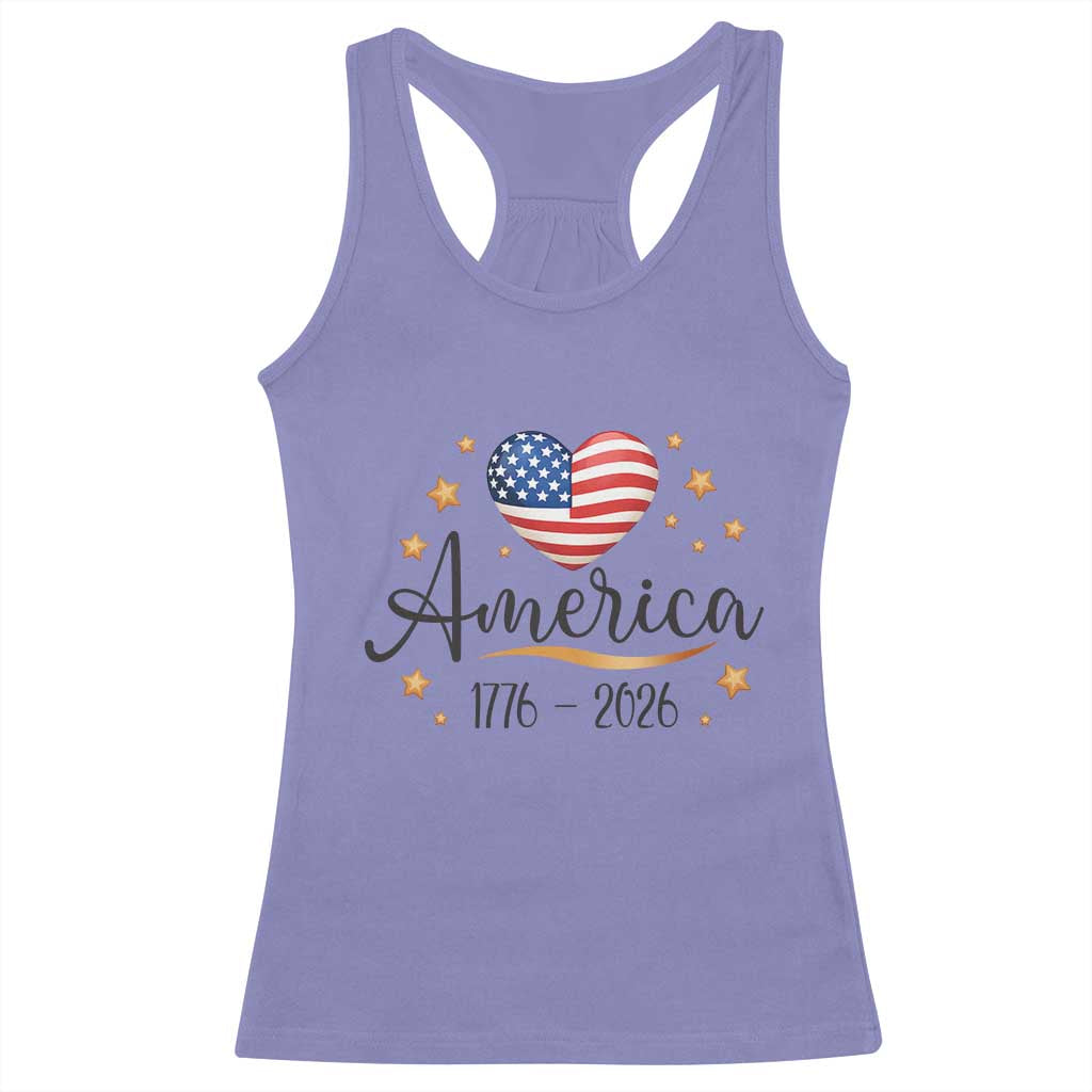 America Heart 250 Years Racerback Tank Top US Semiquincentennial Cute Patriotic 1776 to 2026 TS02 Violet Print Your Wear