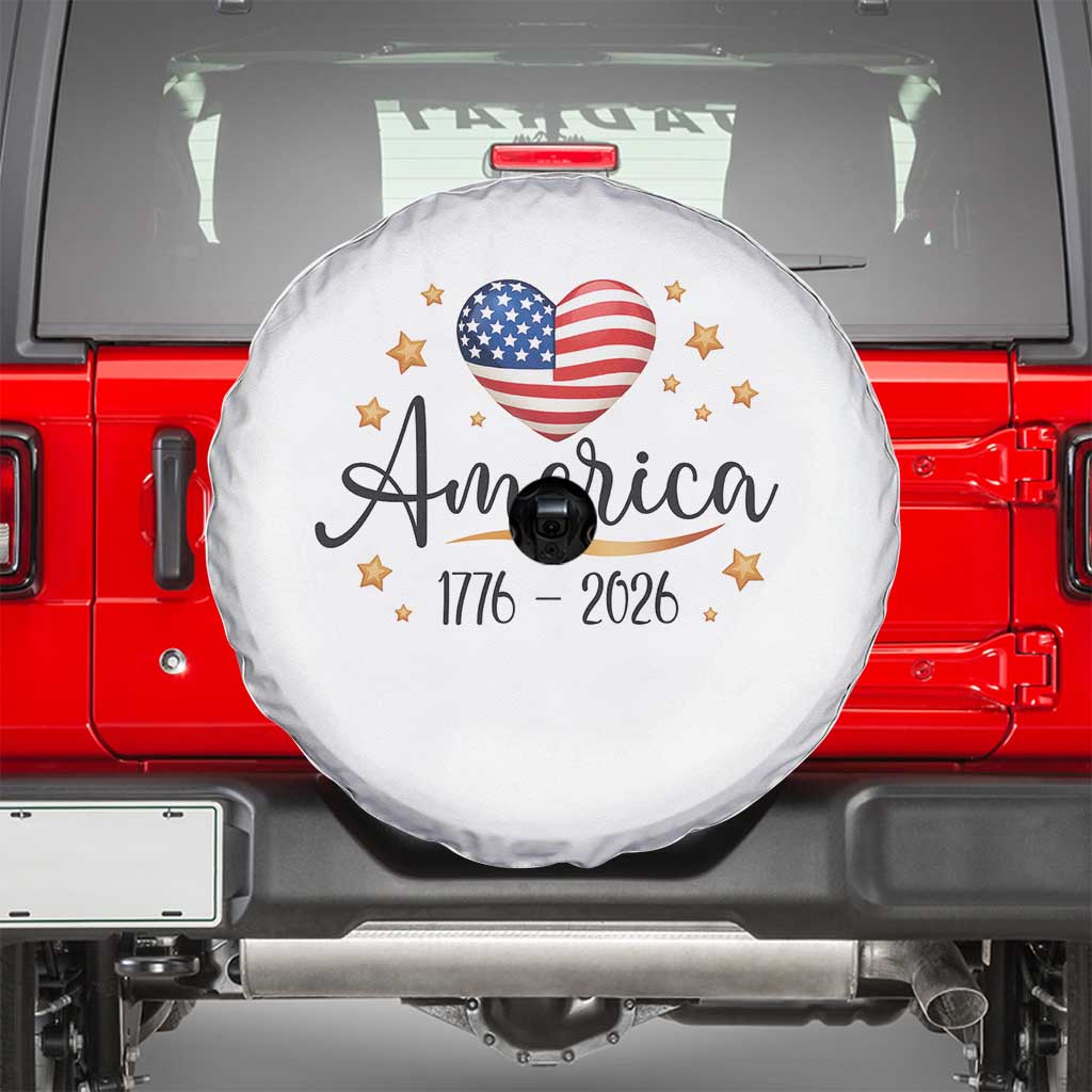 America Heart 250 Years Spare Tire Cover US Semiquincentennial Cute Patriotic 1776 to 2026 TS02 White Print Your Wear