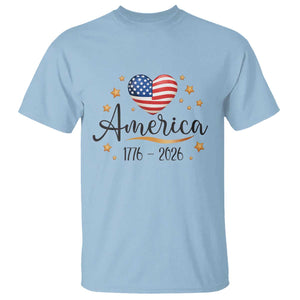 America Heart 250 Years T Shirt US Semiquincentennial Cute Patriotic 1776 to 2026 TS02 Light Blue Print Your Wear