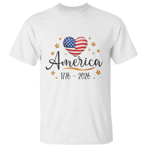 America Heart 250 Years T Shirt US Semiquincentennial Cute Patriotic 1776 to 2026 TS02 White Print Your Wear