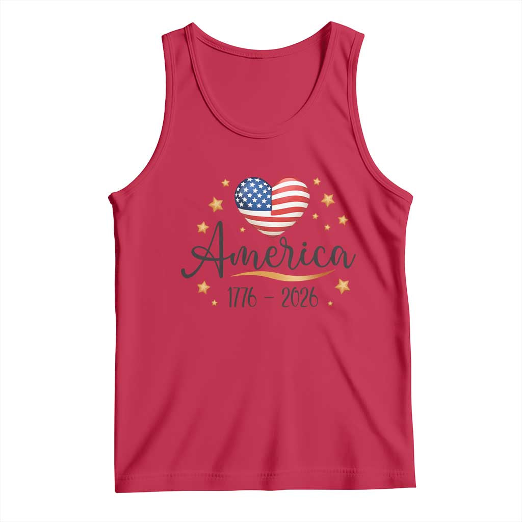 America Heart 250 Years Tank Top US Semiquincentennial Cute Patriotic 1776 to 2026 TS02 Red Print Your Wear