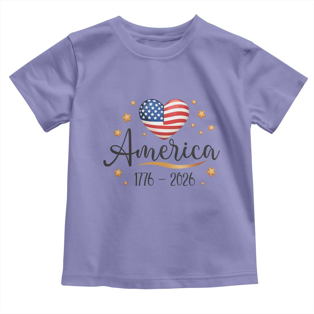 America Heart 250 Years Toddler T Shirt US Semiquincentennial Cute Patriotic 1776 to 2026 TS02 Violet Print Your Wear