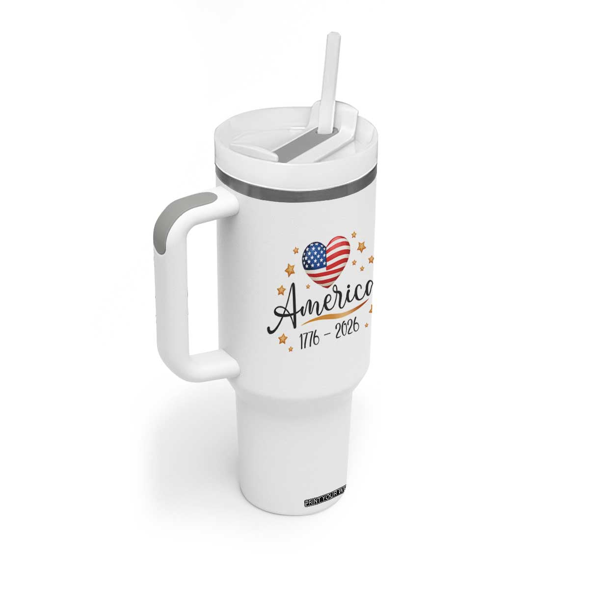 America Heart 250 Years Tumbler With Handle US Semiquincentennial Cute Patriotic 1776 to 2026 TS02 Print Your Wear