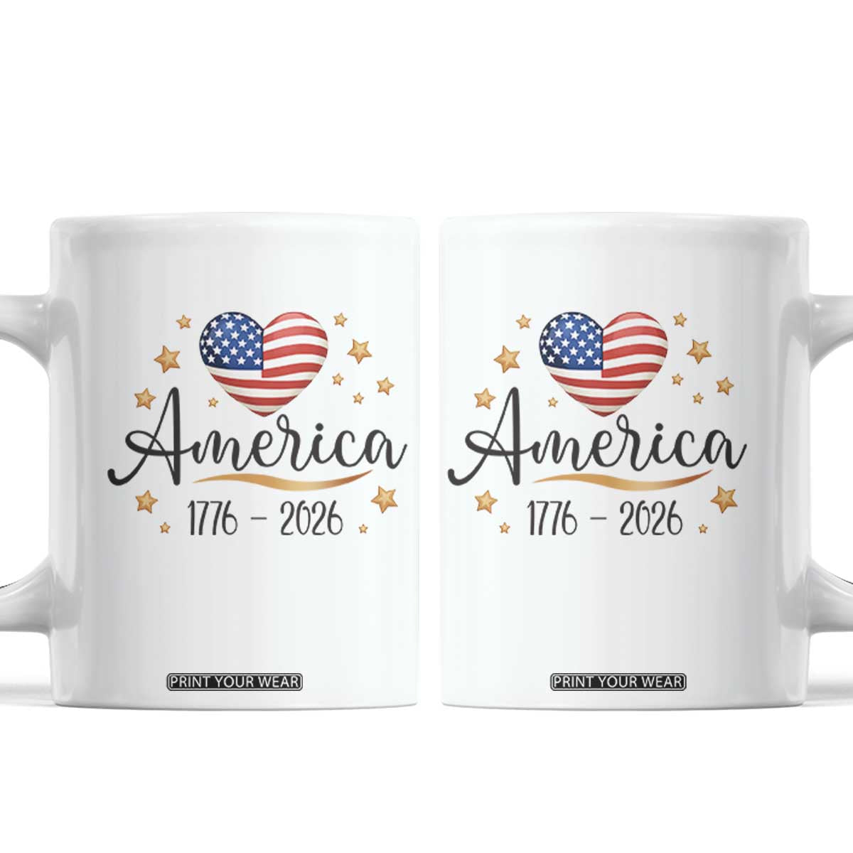 America Heart 250 Years Coffee Mug US Semiquincentennial Cute Patriotic 1776 to 2026 TS02 White Print Your Wear