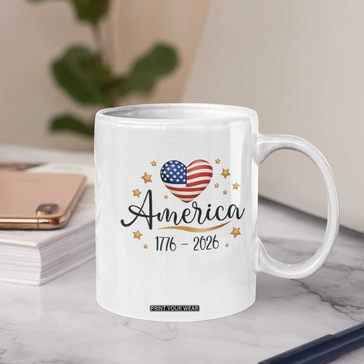 America Heart 250 Years Coffee Mug US Semiquincentennial Cute Patriotic 1776 to 2026 TS02 Print Your Wear