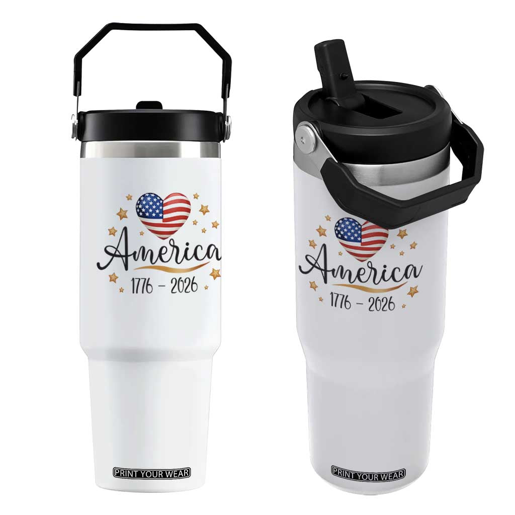 America Heart 250 Years Flip Straw Tumbler US Semiquincentennial Cute Patriotic 1776 to 2026 TS02 One Size: 30 oz White Print Your Wear