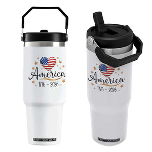 America Heart 250 Years Flip Straw Tumbler US Semiquincentennial Cute Patriotic 1776 to 2026 TS02 One Size: 30 oz White Print Your Wear