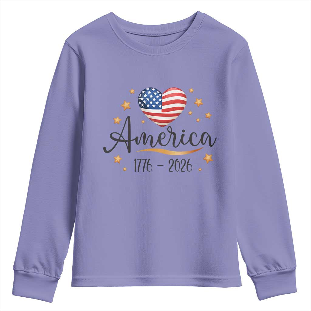 America Heart 250 Years Youth Sweatshirt US Semiquincentennial Cute Patriotic 1776 to 2026 TS02 Violet Print Your Wear