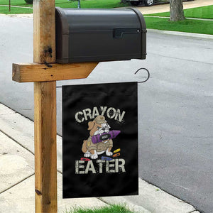 Crayon Eater Bulldog Garden Flag Funny Military Gift with Combat Pup and MRE Crayon TS02 Print Your Wear