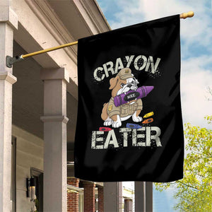 Crayon Eater Bulldog Garden Flag Funny Military Gift with Combat Pup and MRE Crayon TS02 Print Your Wear