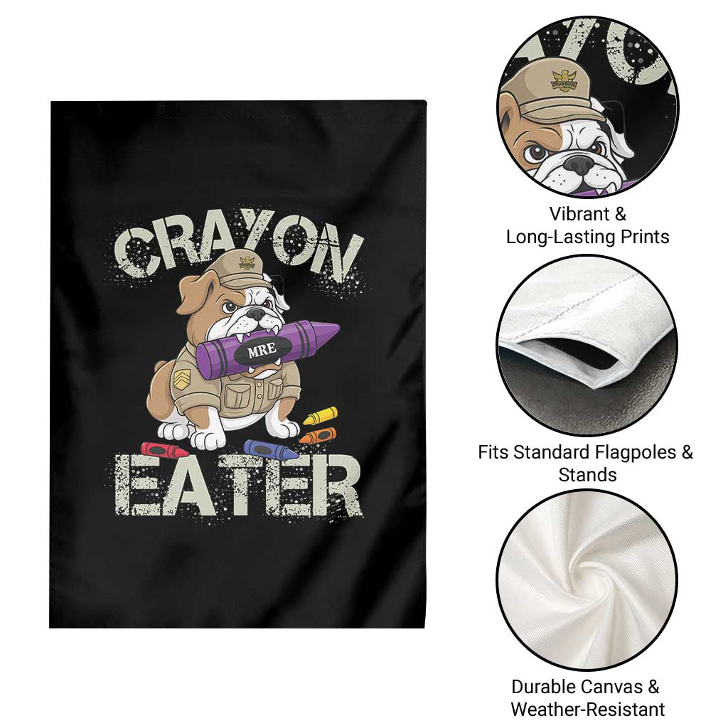 Crayon Eater Bulldog Garden Flag Funny Military Gift with Combat Pup and MRE Crayon TS02 Print Your Wear