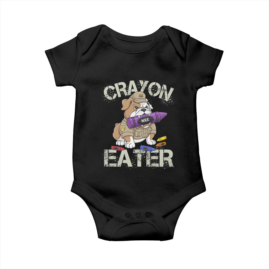 Crayon Eater Bulldog Baby Onesie Funny Military Gift with Combat Pup and MRE Crayon TS02 Black Print Your Wear