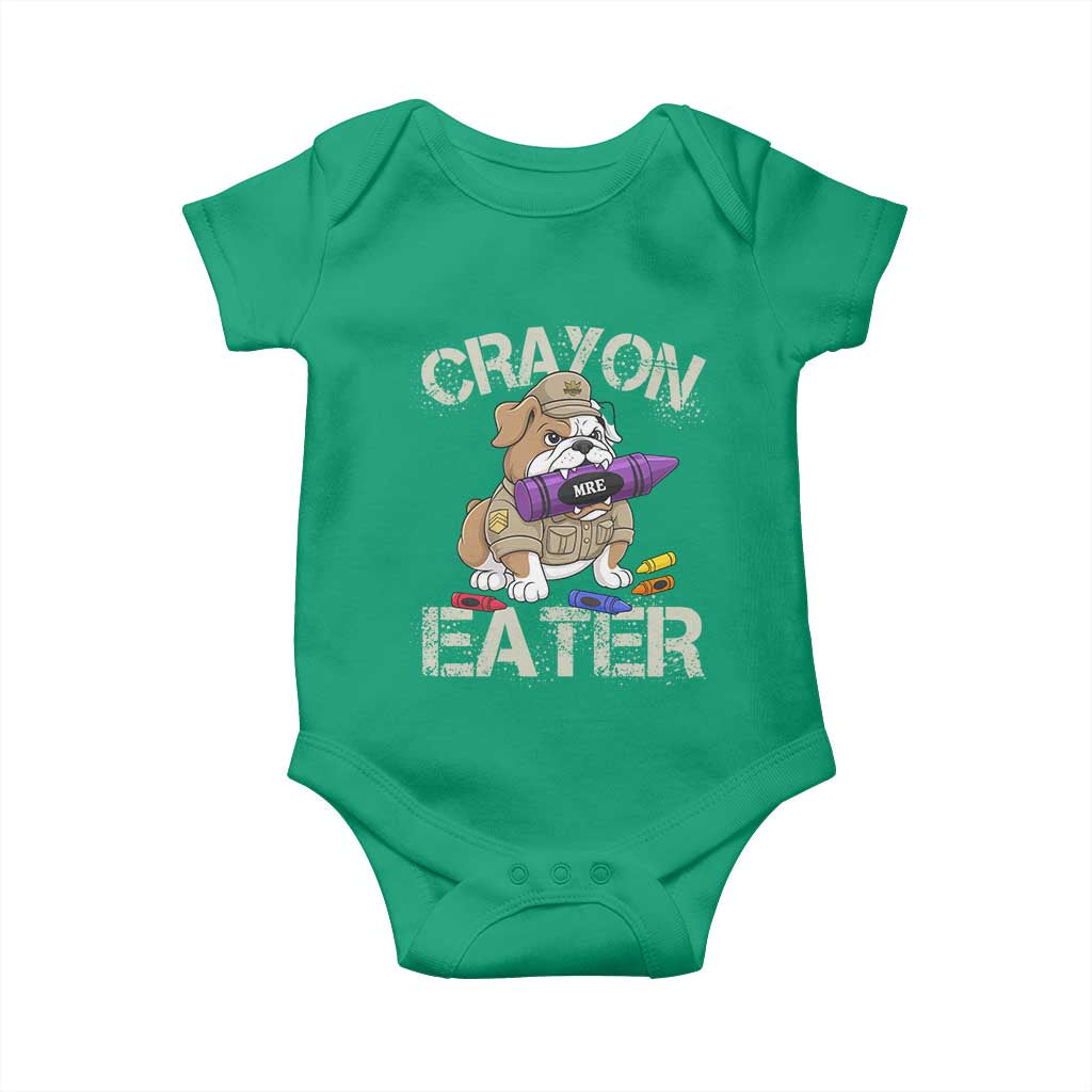 Crayon Eater Bulldog Baby Onesie Funny Military Gift with Combat Pup and MRE Crayon TS02 Irish Green Print Your Wear