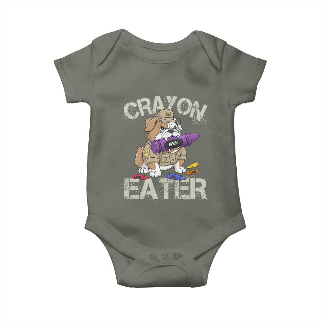 Crayon Eater Bulldog Baby Onesie Funny Military Gift with Combat Pup and MRE Crayon TS02 Military Green Print Your Wear