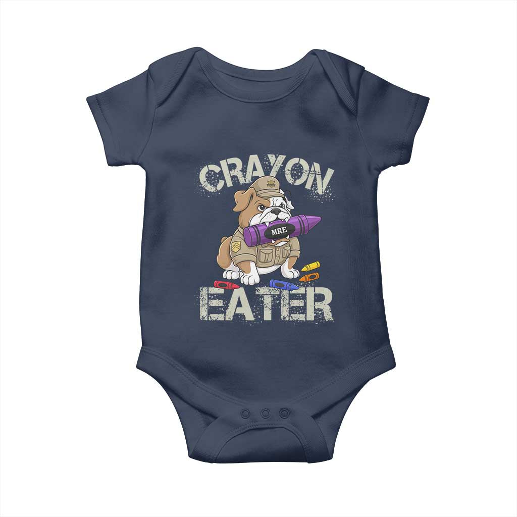 Crayon Eater Bulldog Baby Onesie Funny Military Gift with Combat Pup and MRE Crayon TS02 Navy Print Your Wear