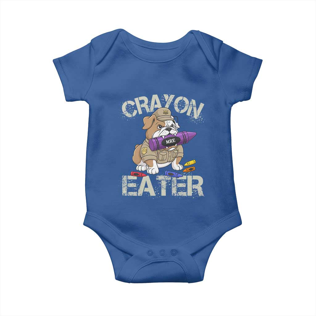Crayon Eater Bulldog Baby Onesie Funny Military Gift with Combat Pup and MRE Crayon TS02 Royal Blue Print Your Wear