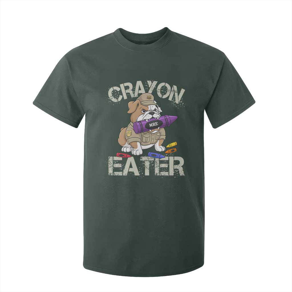 Crayon Eater Bulldog T Shirt For Kid Funny Military Gift with Combat Pup and MRE Crayon TS02 Dark Forest Green Print Your Wear