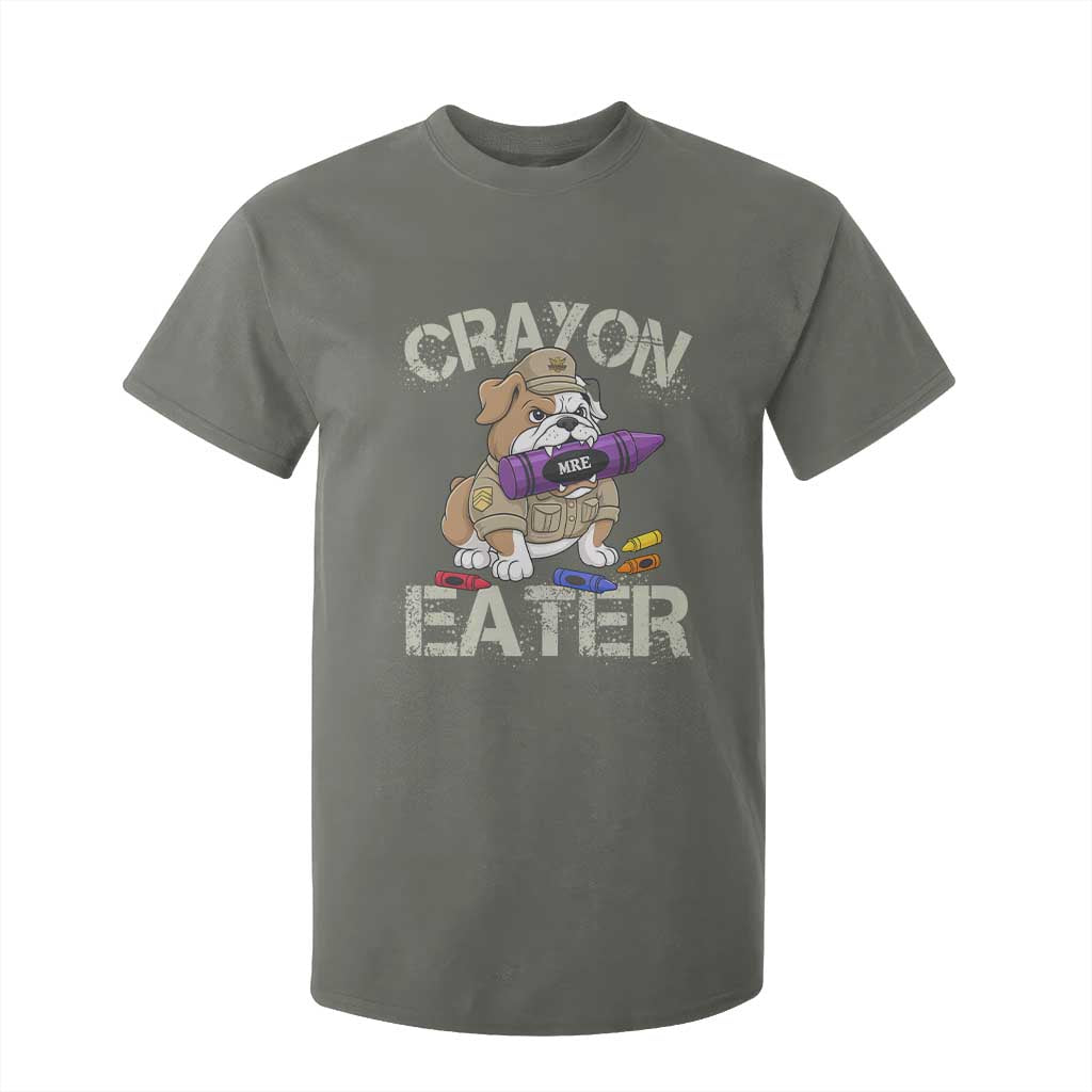 Crayon Eater Bulldog T Shirt For Kid Funny Military Gift with Combat Pup and MRE Crayon TS02 Military Green Print Your Wear