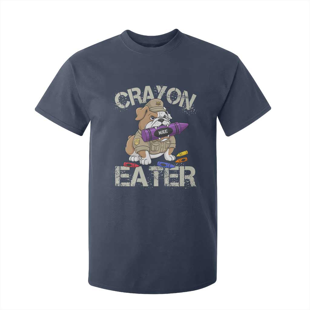 Crayon Eater Bulldog T Shirt For Kid Funny Military Gift with Combat Pup and MRE Crayon TS02 Navy Print Your Wear