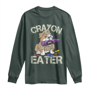 Crayon Eater Bulldog Long Sleeve Shirt Funny Military Gift with Combat Pup and MRE Crayon TS02 Dark Forest Green Print Your Wear