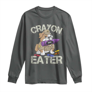 Crayon Eater Bulldog Long Sleeve Shirt Funny Military Gift with Combat Pup and MRE Crayon TS02 Dark Heather Print Your Wear