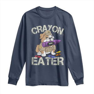 Crayon Eater Bulldog Long Sleeve Shirt Funny Military Gift with Combat Pup and MRE Crayon TS02 Navy Print Your Wear
