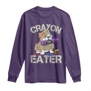Crayon Eater Bulldog Long Sleeve Shirt Funny Military Gift with Combat Pup and MRE Crayon TS02 Purple Print Your Wear