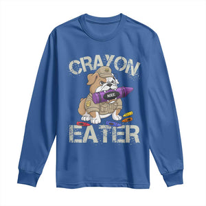Crayon Eater Bulldog Long Sleeve Shirt Funny Military Gift with Combat Pup and MRE Crayon TS02 Royal Blue Print Your Wear