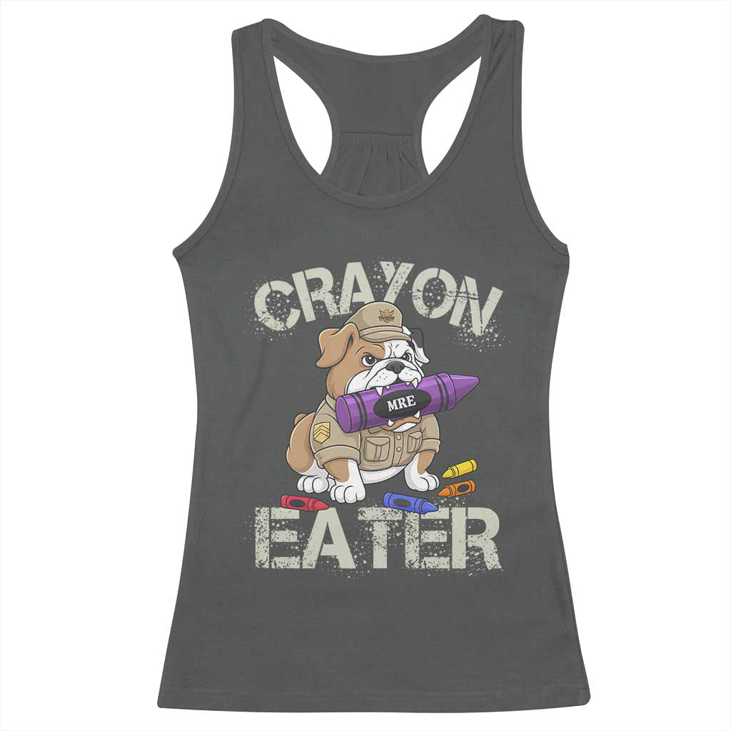 Crayon Eater Bulldog Racerback Tank Top Funny Military Gift with Combat Pup and MRE Crayon TS02 Dark Heather Print Your Wear