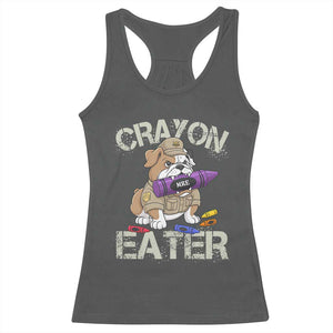 Crayon Eater Bulldog Racerback Tank Top Funny Military Gift with Combat Pup and MRE Crayon TS02 Dark Heather Print Your Wear