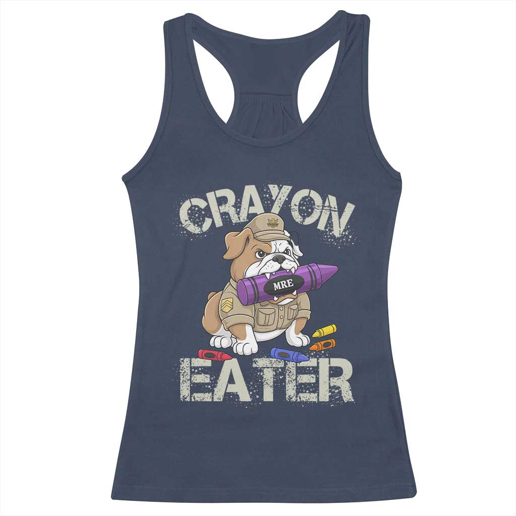 Crayon Eater Bulldog Racerback Tank Top Funny Military Gift with Combat Pup and MRE Crayon TS02 Navy Print Your Wear