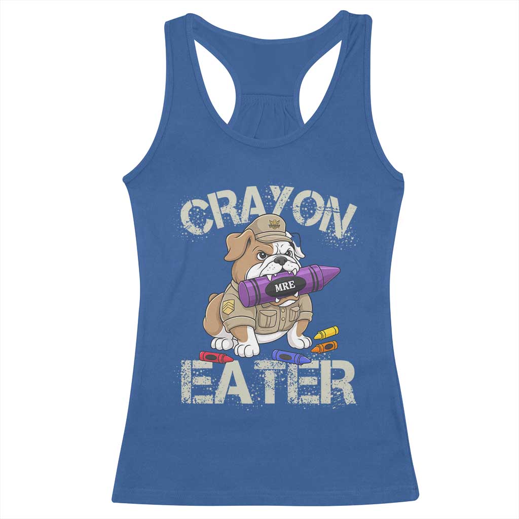 Crayon Eater Bulldog Racerback Tank Top Funny Military Gift with Combat Pup and MRE Crayon TS02 Royal Blue Print Your Wear