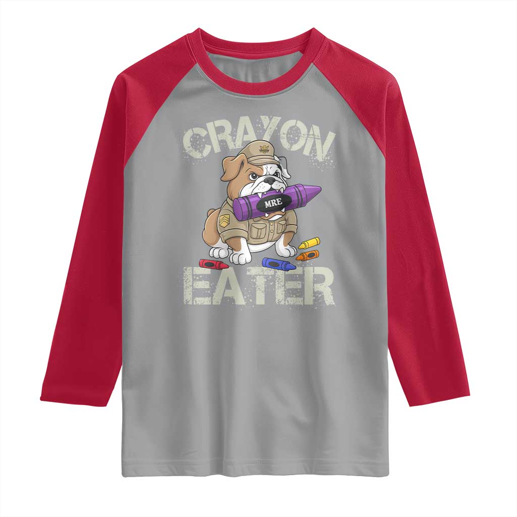 Crayon Eater Bulldog Raglan Shirt Funny Military Gift with Combat Pup and MRE Crayon TS02 Sport Gray Red Print Your Wear