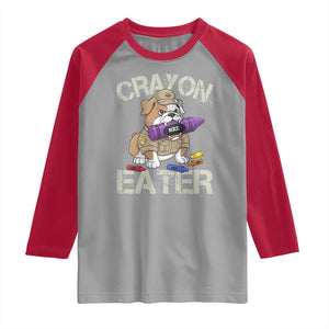 Crayon Eater Bulldog Raglan Shirt Funny Military Gift with Combat Pup and MRE Crayon TS02 Sport Gray Red Print Your Wear