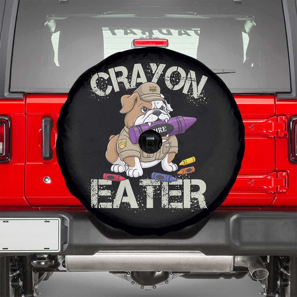 Crayon Eater Bulldog Spare Tire Cover Funny Military Gift with Combat Pup and MRE Crayon TS02 Black Print Your Wear