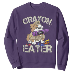 Crayon Eater Bulldog Sweatshirt Funny Military Gift with Combat Pup and MRE Crayon TS02 Purple Print Your Wear