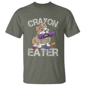 Crayon Eater Bulldog T Shirt Funny Military Gift with Combat Pup and MRE Crayon TS02 Military Green Print Your Wear