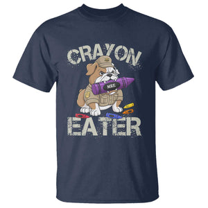 Crayon Eater Bulldog T Shirt Funny Military Gift with Combat Pup and MRE Crayon TS02 Navy Print Your Wear