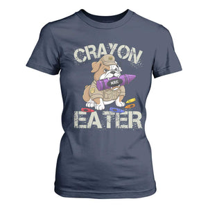 Crayon Eater Bulldog T Shirt For Women Funny Military Gift with Combat Pup and MRE Crayon TS02 Navy Print Your Wear