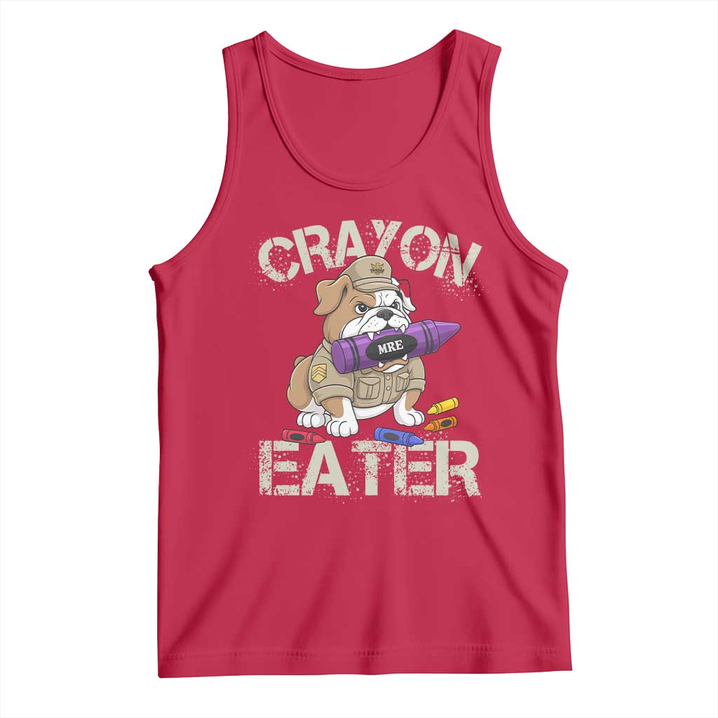 Crayon Eater Bulldog Tank Top Funny Military Gift with Combat Pup and MRE Crayon TS02 Red Print Your Wear
