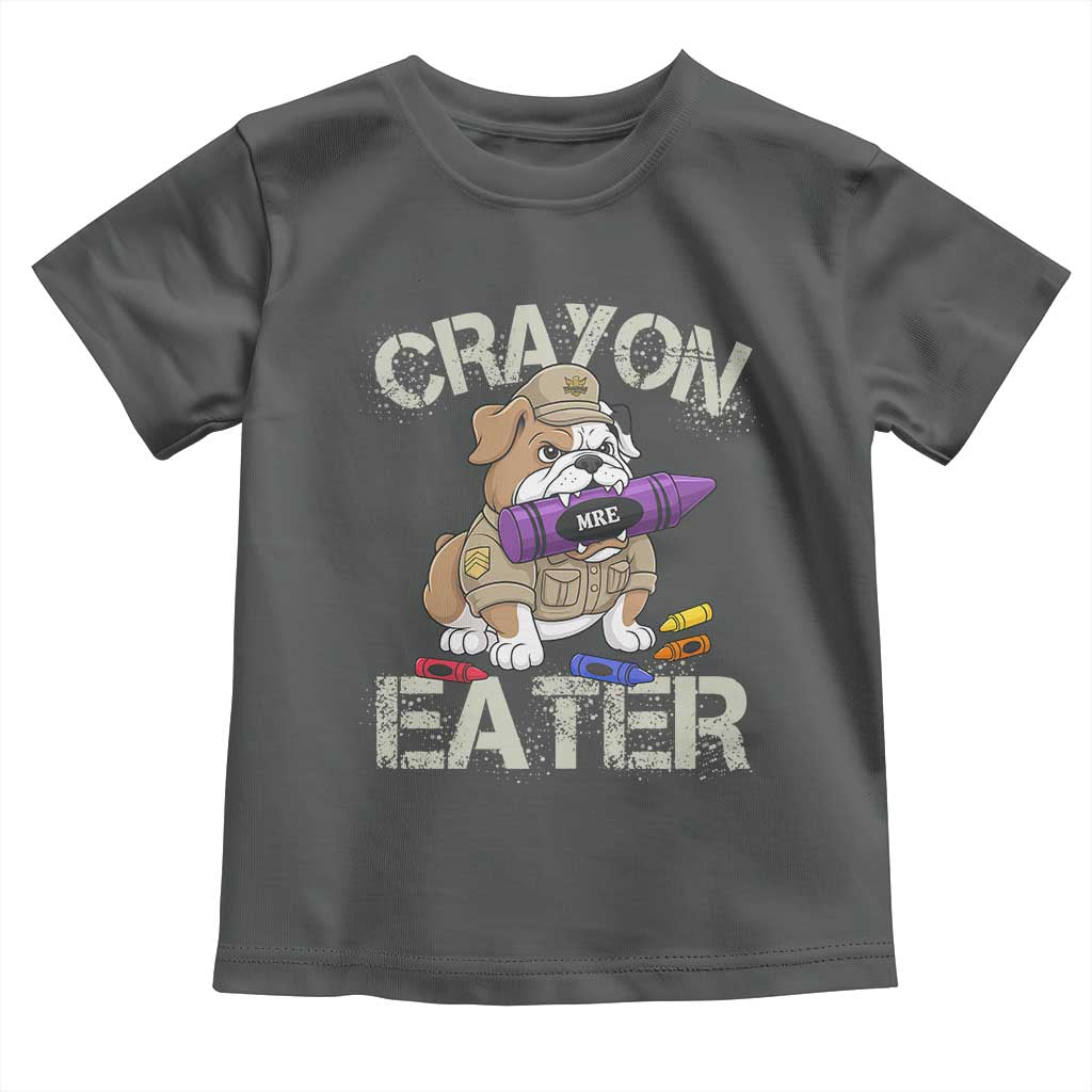 Crayon Eater Bulldog Toddler T Shirt Funny Military Gift with Combat Pup and MRE Crayon TS02 Dark Heather Print Your Wear