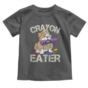 Crayon Eater Bulldog Toddler T Shirt Funny Military Gift with Combat Pup and MRE Crayon TS02 Dark Heather Print Your Wear