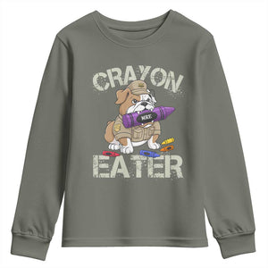 Crayon Eater Bulldog Youth Sweatshirt Funny Military Gift with Combat Pup and MRE Crayon TS02 Military Green Print Your Wear