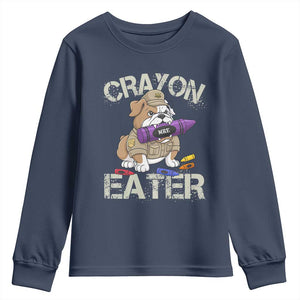 Crayon Eater Bulldog Youth Sweatshirt Funny Military Gift with Combat Pup and MRE Crayon TS02 Navy Print Your Wear