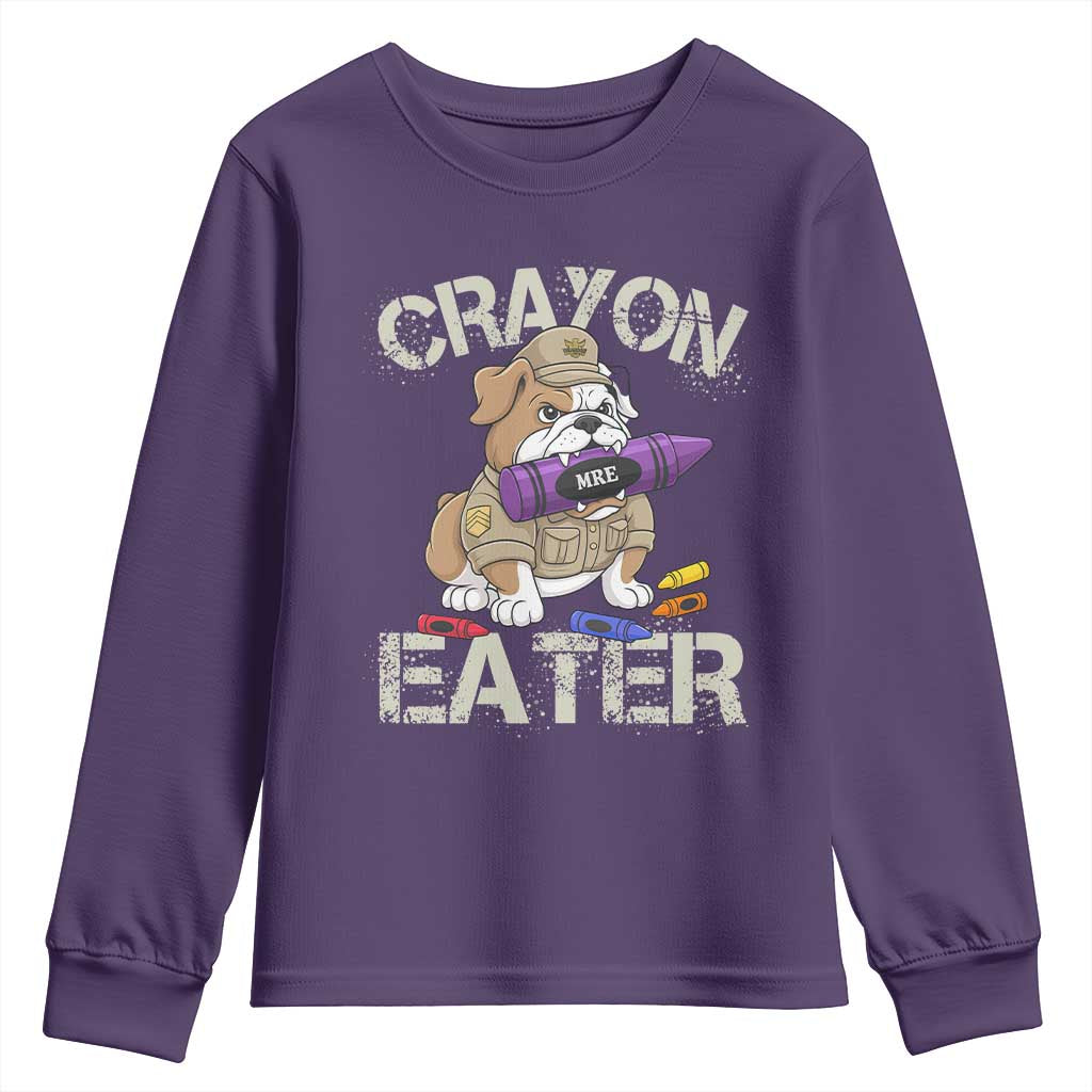Crayon Eater Bulldog Youth Sweatshirt Funny Military Gift with Combat Pup and MRE Crayon TS02 Purple Print Your Wear